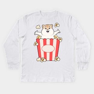 Little hamster in a cone with popcorn Kids Long Sleeve T-Shirt